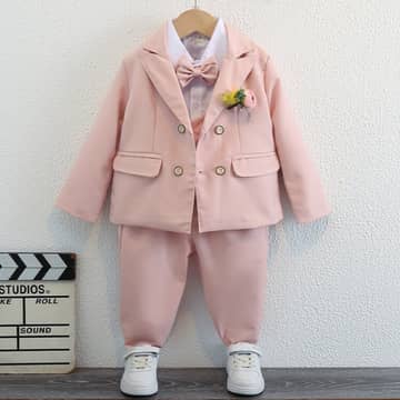 Costume cérémonie veste, pantalon et nœud rose, rose