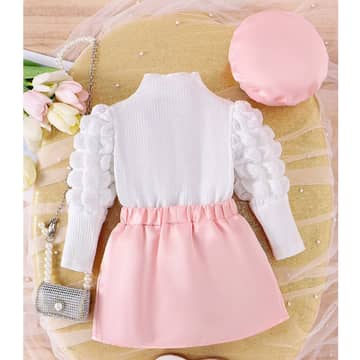 Ensemble pull fleur et jupe plissée rose, rose, photo 3