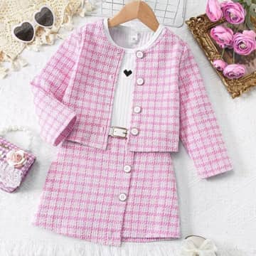 Ensemble carreaux veste, débardeur et jupe rose, rose, photo 2