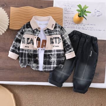 Ensemble chemise carreaux et jean noir, noir