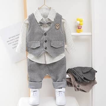 Ensemble gilet, chemise, pantalon et nœud gris, gris, photo 2