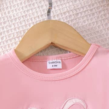 Ensemble t-shirt volants nœud et jean rose, rose, photo 3