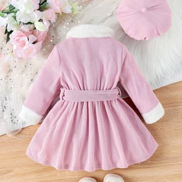 Robe manteau col fourrure et béret rose, rose, photo 2