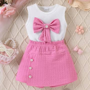 Ensemble débardeur nœud et jupe-culotte rose, rose