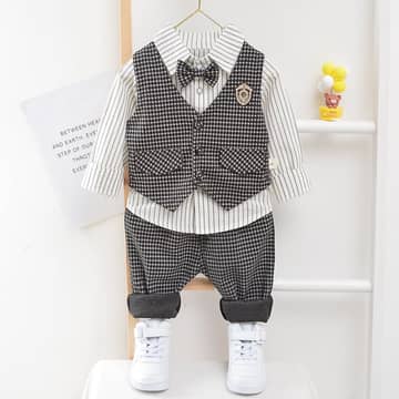 Ensemble gilet, chemise, pantalon et nœud noir, noir